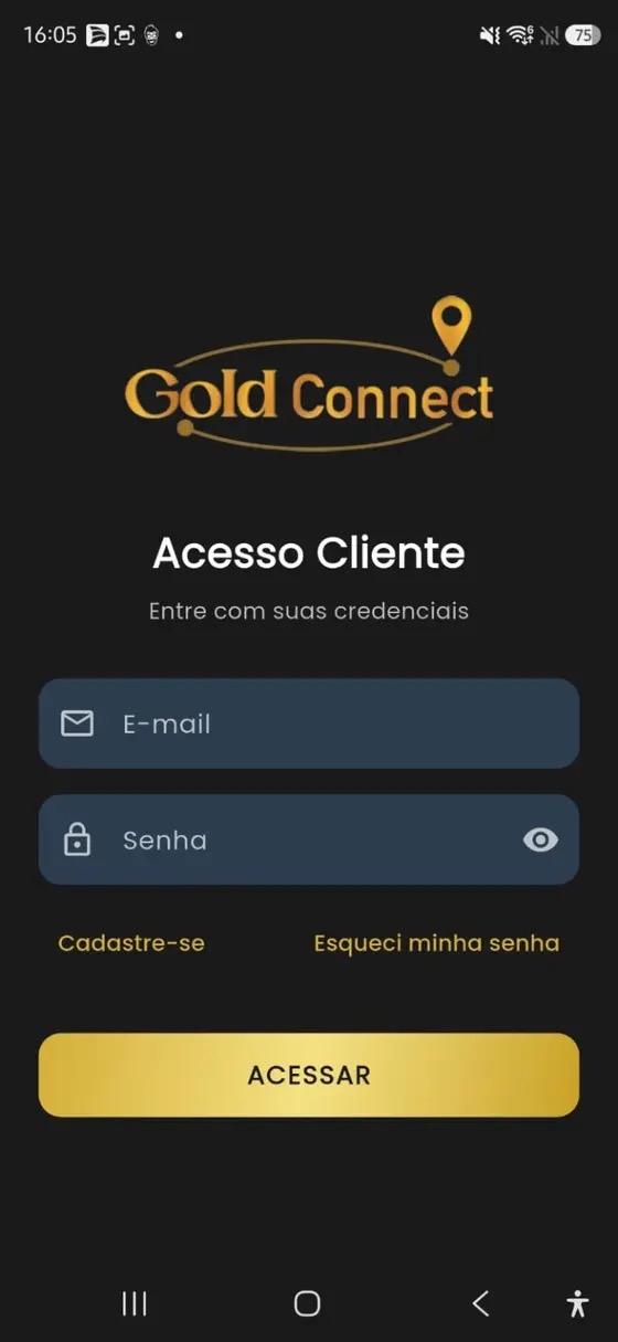Tela de acesso do aplicativo Gold Connect
