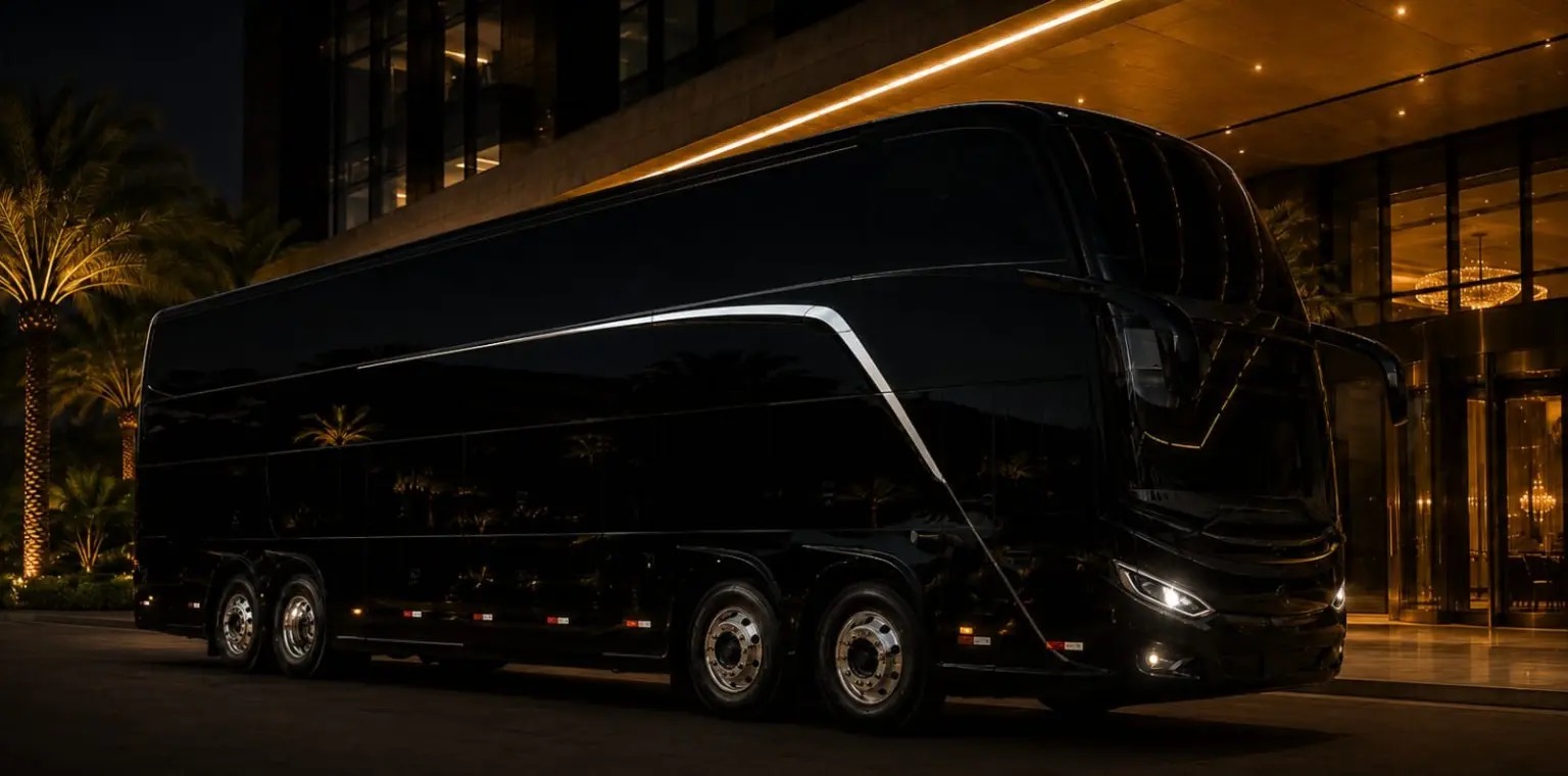 Ônibus Double Deck preto da frota executiva